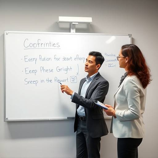 Due professionisti che collaborano su una lavagna piena di idee e grafici