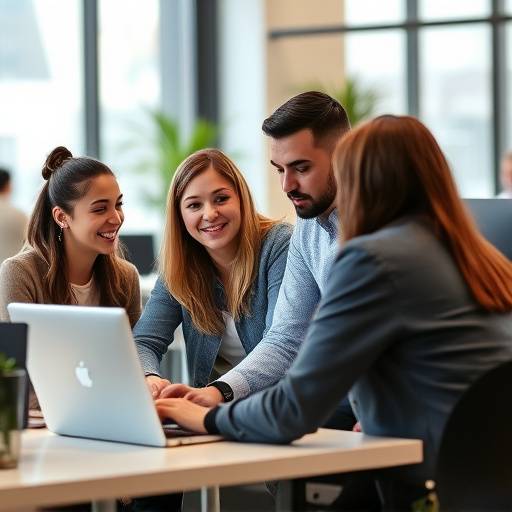 Un gruppo di colleghi che collaborano e comunicano attivamente in un ambiente di lavoro positivo